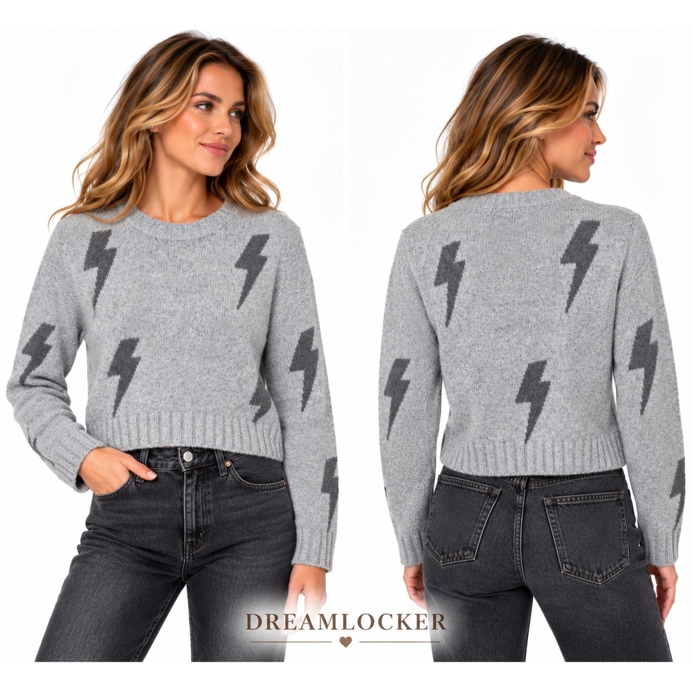 Rails Perci Sweater Womens XS Gray Charcoal Lightning Bolt Wool Alpaca Cropped